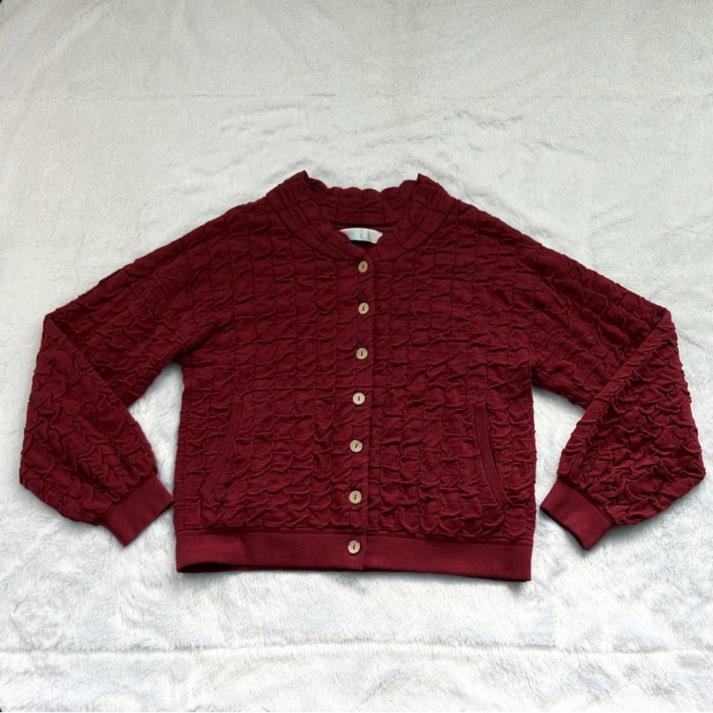 Like New Free People Beach Sunny Sweater Bomber Cardigan in Wild Garnet, Large - Picture 2 of 7